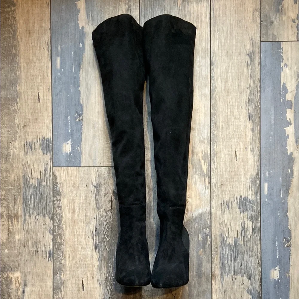 Steve Madden Womens Over The Knee Boots Heels Suede Pointed Toe Black Size 6